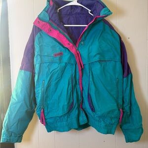 Vintage 90s Columbia Colorblock Puffer Jacket Teal Pink Purple XL